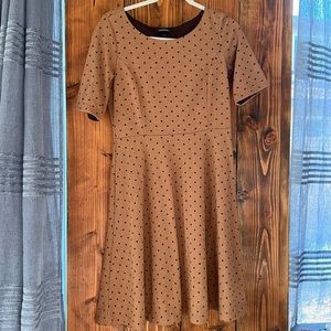 Land’s End petite brown polka dot herringbone fit and flare dress